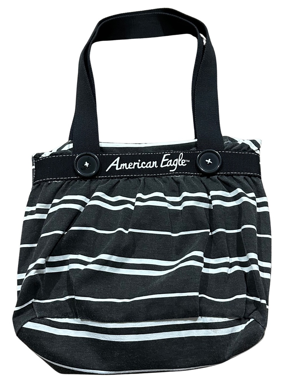 Vintage y2k American Eagle Shoulder Tote Bag Black/White Stripe